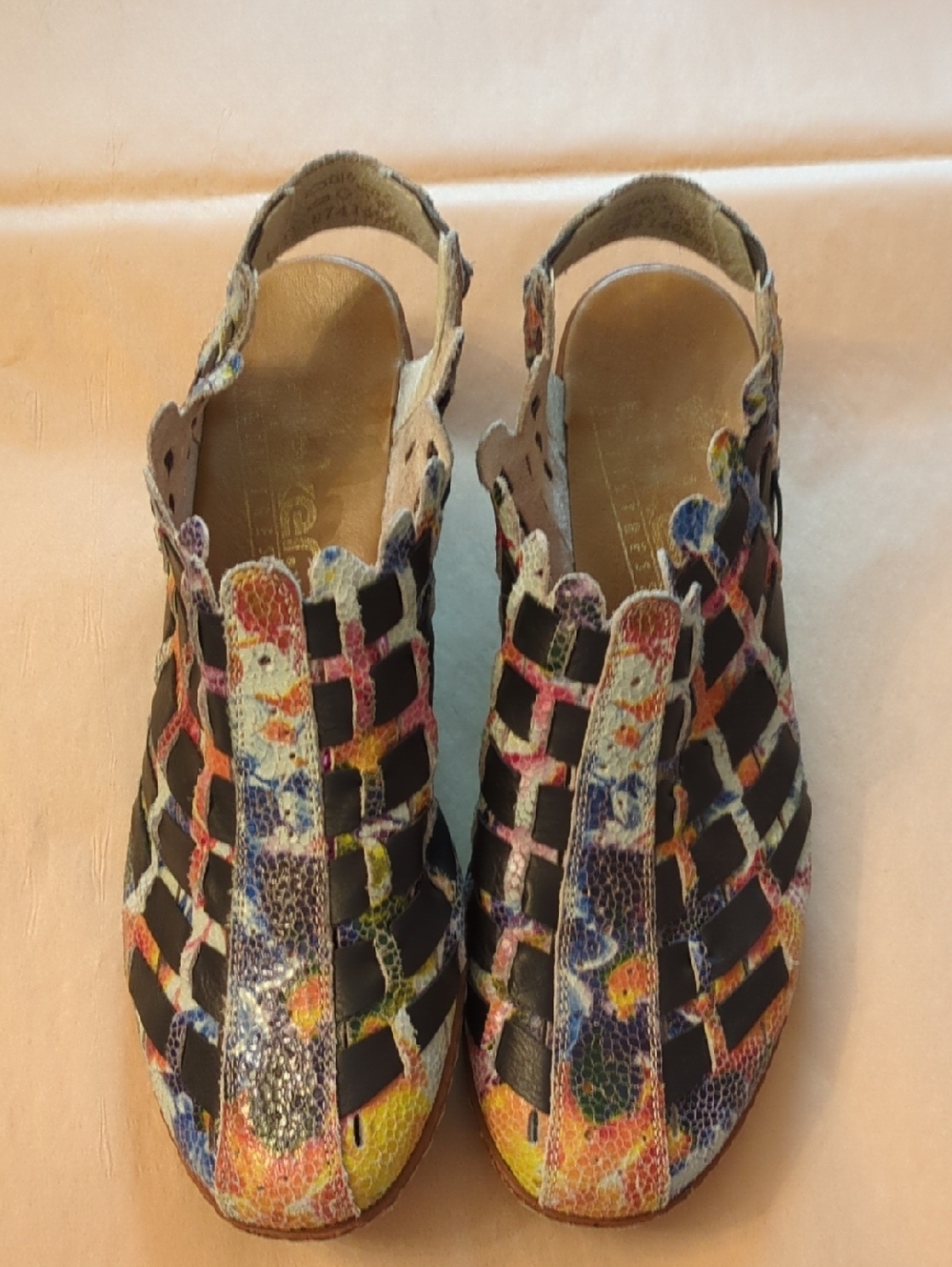 Rieker Sina 78 Women’s Multicolor Cutout Slingback Leather Boho Mules Sz 39/8US